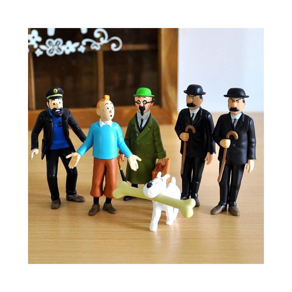 Set 6pcs The Adventures Of Tintin Snowy Captain Haddock Action Figure Gift Kids