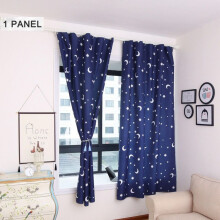 (Navy Star Moon, 150*215cm/59.05*84.64inch) Curtain Blackout Window Cartoon Plant Printing Shading Panel Home Bedroom Decor