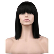 (Black) Straight Womens Shawl Full Wigs Bob Style Ladies Natural Cosplay Hair Bangs With