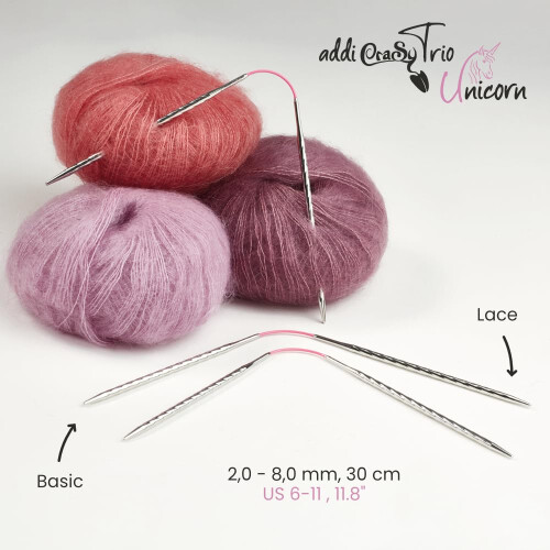 Addi Knitting Needle  30cm 2.50mm  Pink/Silver 3 Count 1