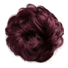 CAISHA Chignon scrunchie disordinato, voluminoso, ondulato, in fibre sintetiche resistenti al calore, rosso vino G27A