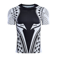 (Black-Short Sleeve, L) Gym Mens Tights Sport Compression Tshirt Aquaman 3d Printed Tops