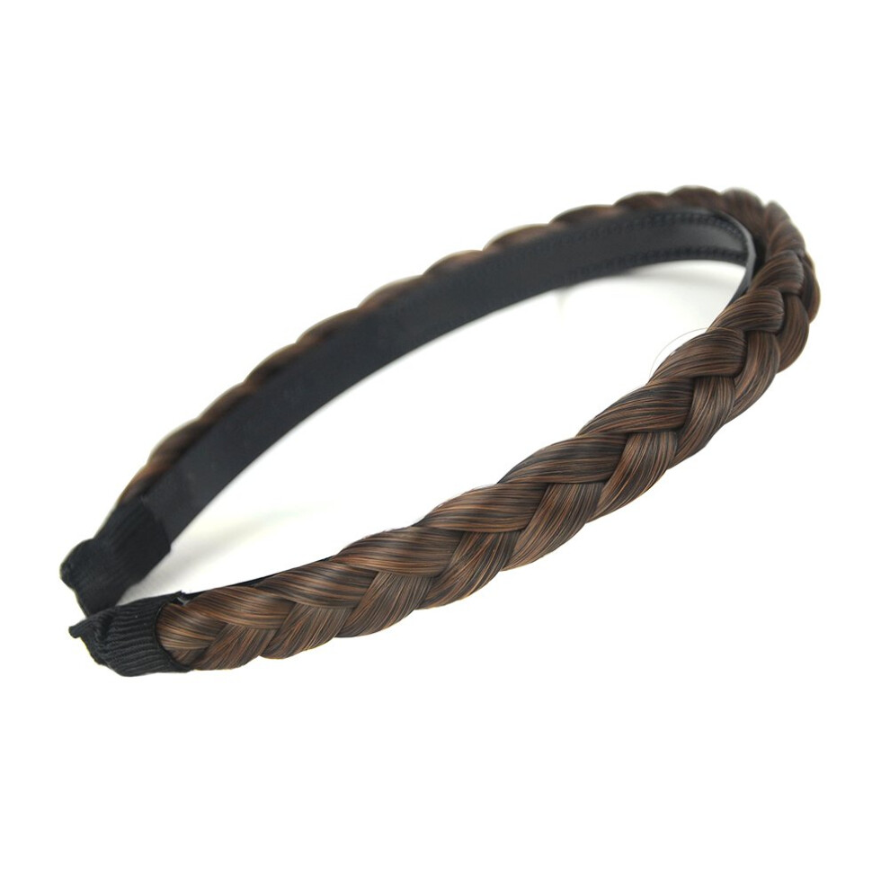 Diguan Headband Synthetic Hair Plaited Headband Braid Braided With Teeth Hair Band Accessories For Women Girl Wide 0.6 Inch Copper Brown
