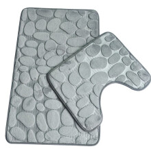 (Grey) Bath Pebbles Mat Pedestal Memory Foam Set Non Slip Soft Toliet Bathroom 2pcs Rug