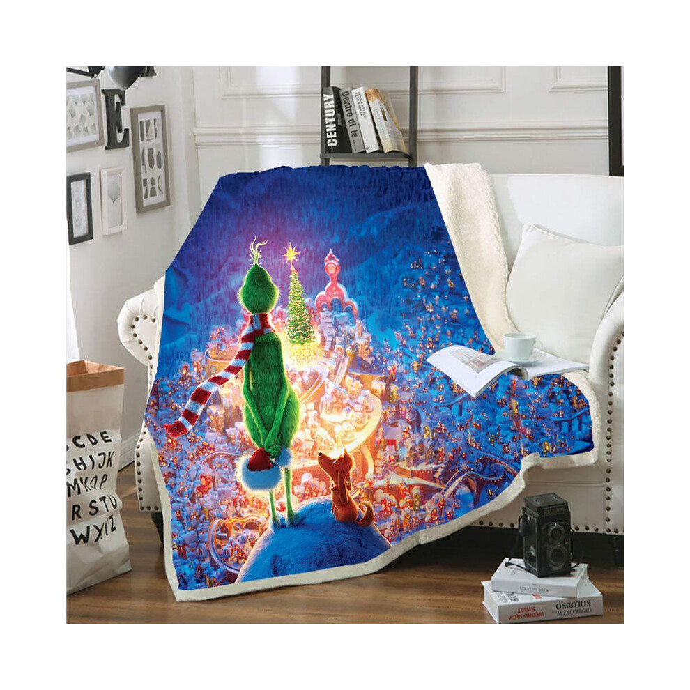 (Village, 150x200cm) The Grinch Super Soft Doublelayer Lamb Thickened Square Blanket Sofa Plush