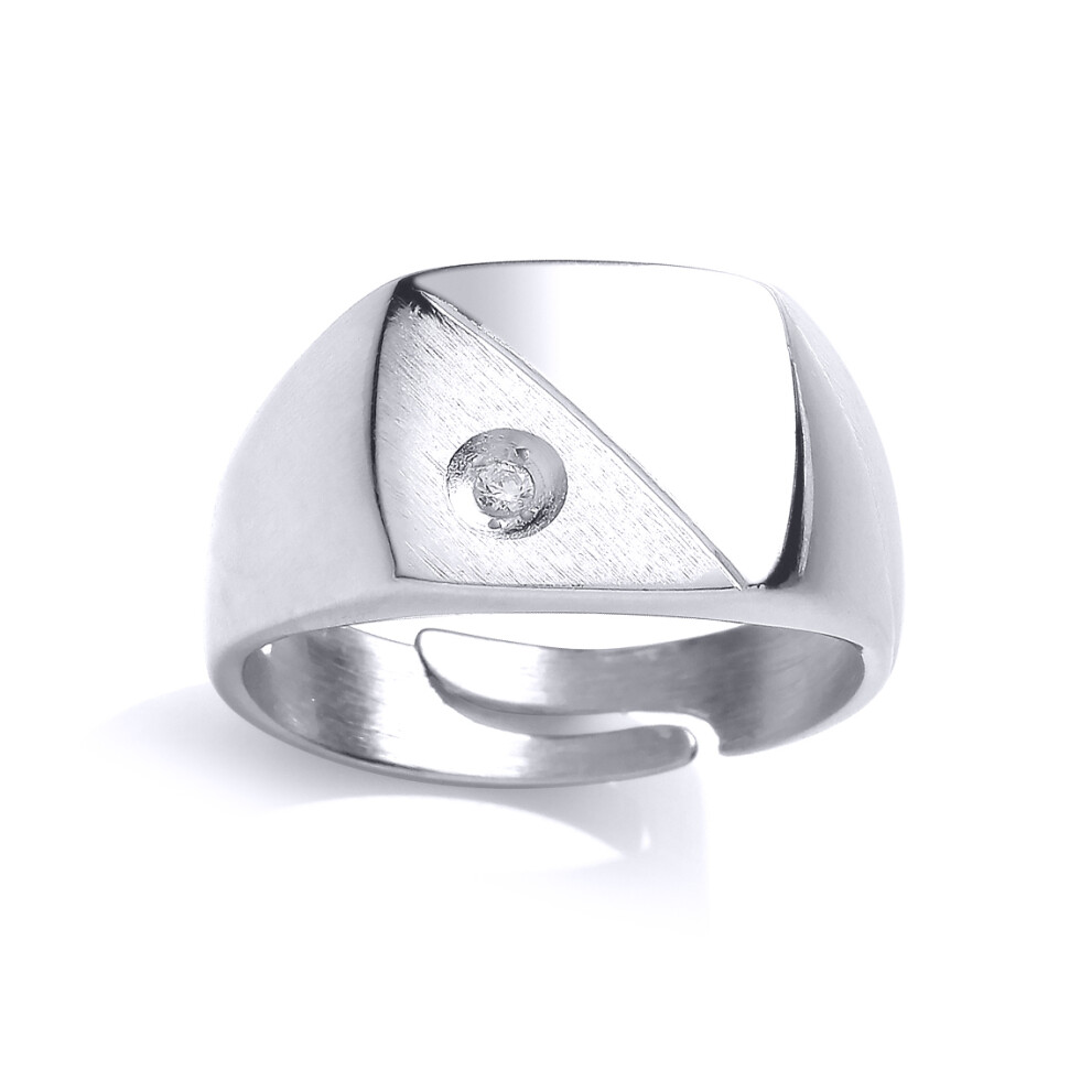 (T) Jewelco London Mens Rhodium Plated Sterling Silver Cubic Zirconia Square Cushion Solitaire Signet Ring