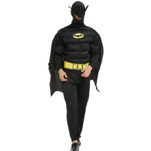 (Adult Black, Adult One Size) Adult Kids Batman Cosplay Costume Halloween Muscle Outfit Suit Fancy