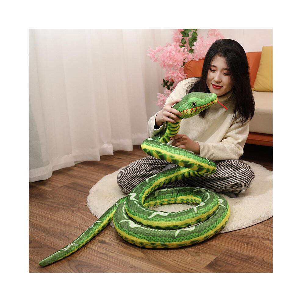 (Blue, 220cm) Simulated Plush Snake Toy Soft Filled Doll Room Decoration Gift Children Holiday