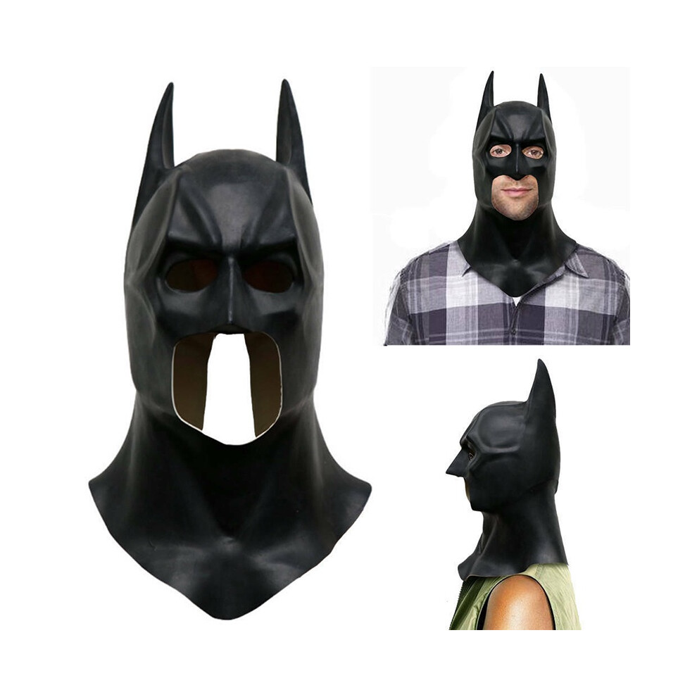 Full Batman Mask With Cowl - Adult Latex Cosplay Prop, The Knight Rises Halloween Mask Dark
