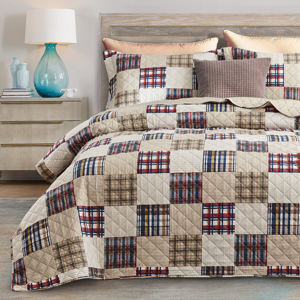 CHIXIN Plaid Quilt Queen Size - Motif tartan classique - Ensemble de couvre-lit l   ger en patchwork de campagne pour toutes les saisons 3 pi   ces B