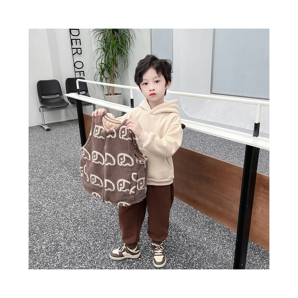 (Brown Vest, 120cm) Boys Adorable Toddler Winter Clothing Set With Soft Cotton Long Sleeve Hoodie And Pants 38 For Ages-image-OPC-PGWXCFF-NEW