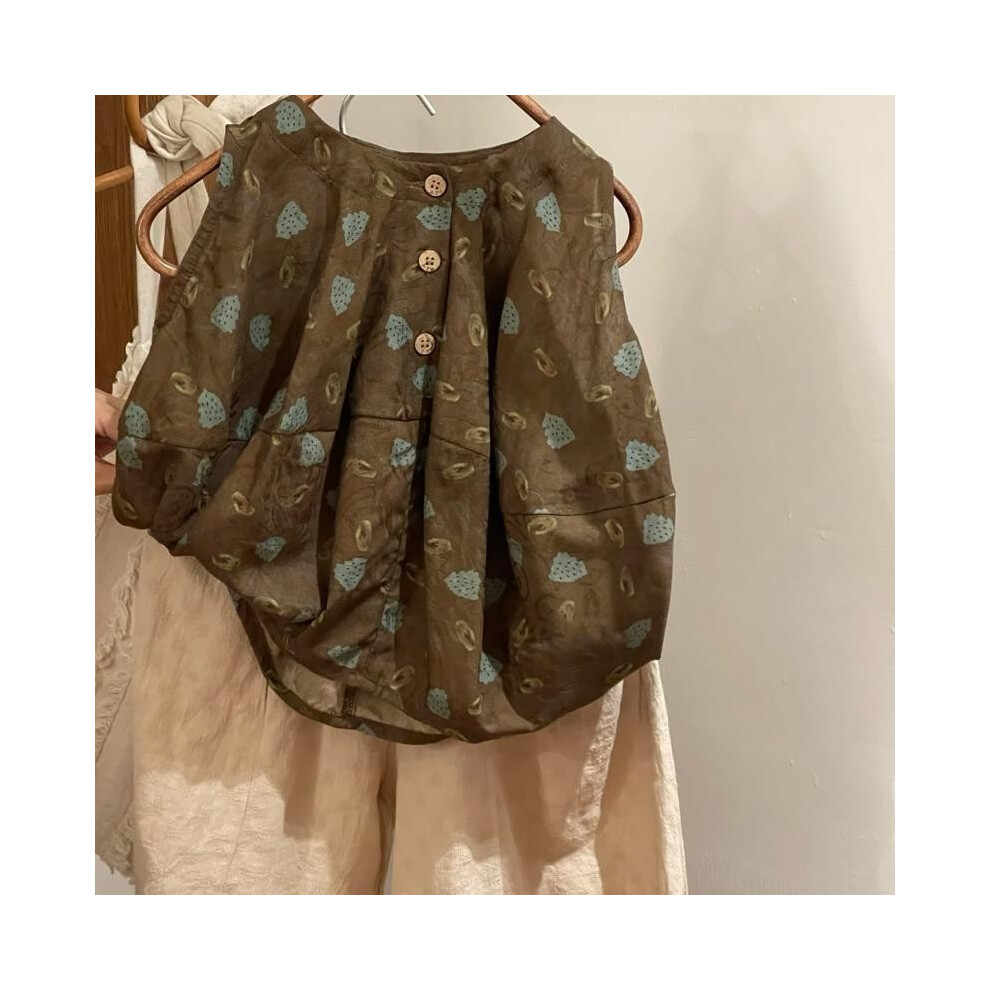 (Floral Top, 110cm/43.31in) Fashionable Girls Korean Summer Two Piece Set With Floral Tank Top And Easy Fit Beige Pants-image-OPC-PGWXF6Q-NEW