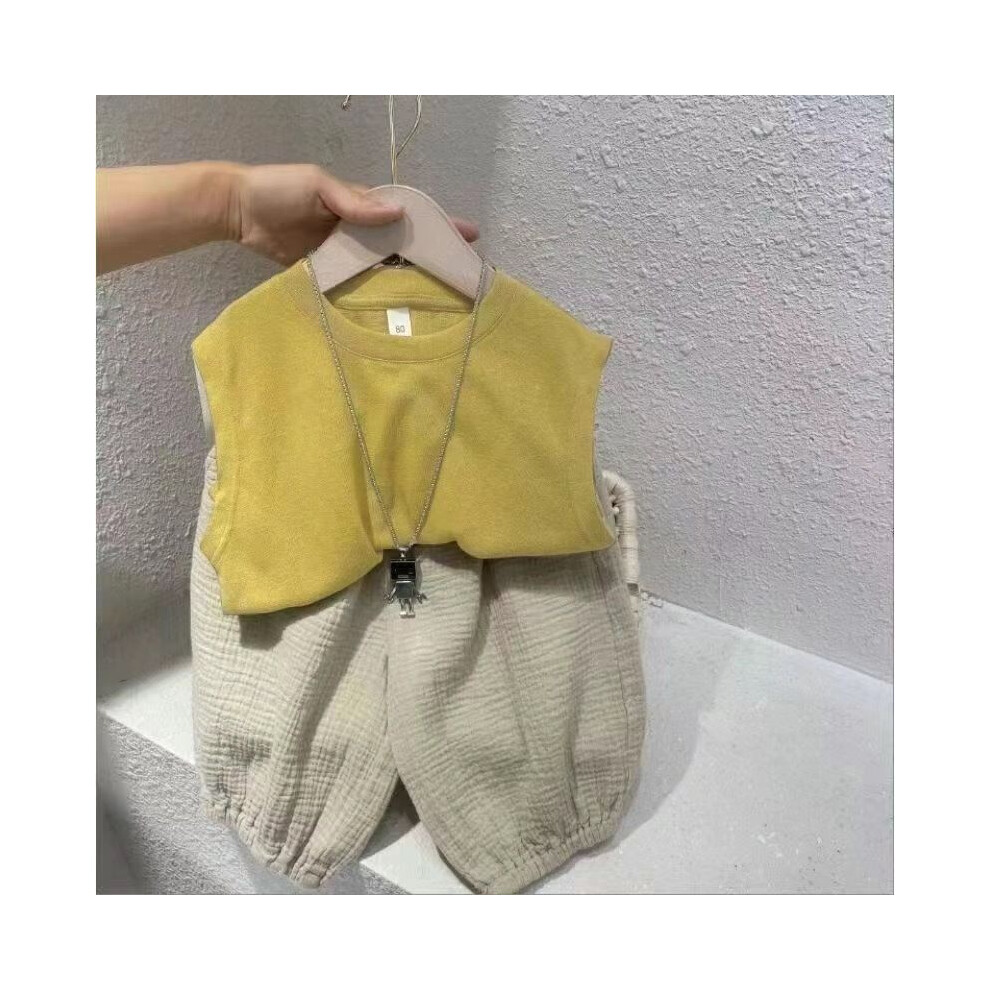 (Yellow Green Set, 90cm/35.43in) Fashionable Summer Boys Vest Set Comfortable Cotton Outfit Trendy Children For-image-OPC-PGWXH6J-NEW