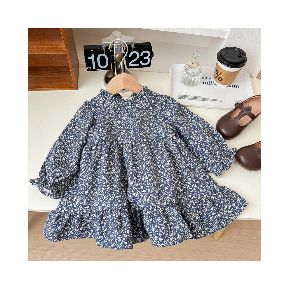 (Blue Floral Dress, Size 140) Korean Stylish Version Floral Dress Set For Girls With Soft Cardigan For Ages To 8 3-image-OPC-PGWXJFT-NEW