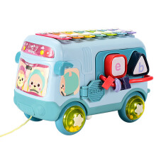 (Blue) Baby 18 Toys Months Baby Musical Learning Bus Toys Includes Xylophone Shape