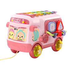 (Pink) Baby 18 Toys Months Baby Musical Learning Bus Toys Includes Xylophone Shape