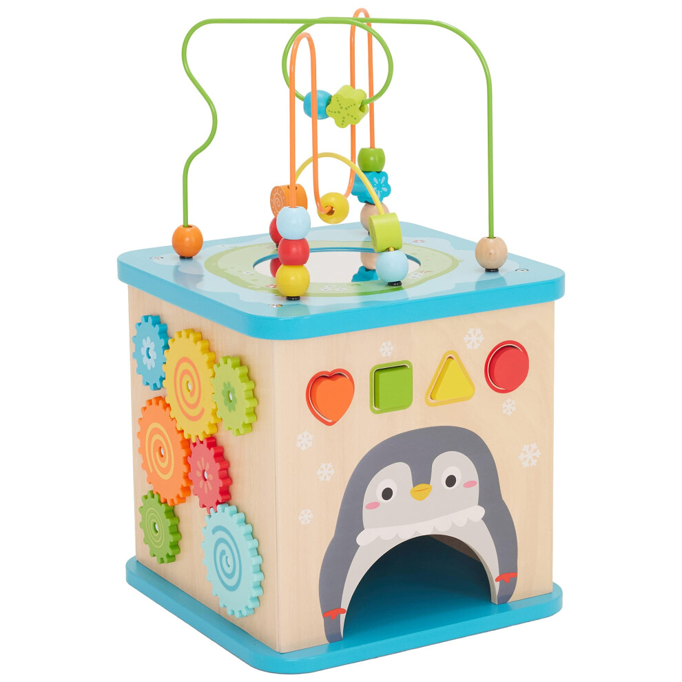 Amazon Basics Kids Wooden Educational Activity Learning Cube Toy  Gift for Toddlers Age 12M+  Developmental Shape Sorter  Multicolor  13.4x22.5x13.4in