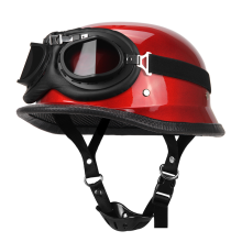 (L-307 Rot-Glas2))Motorradhelm Deutsches Leder Vintage Halbhelm Casco Moto Motorrad Offenes Gesicht