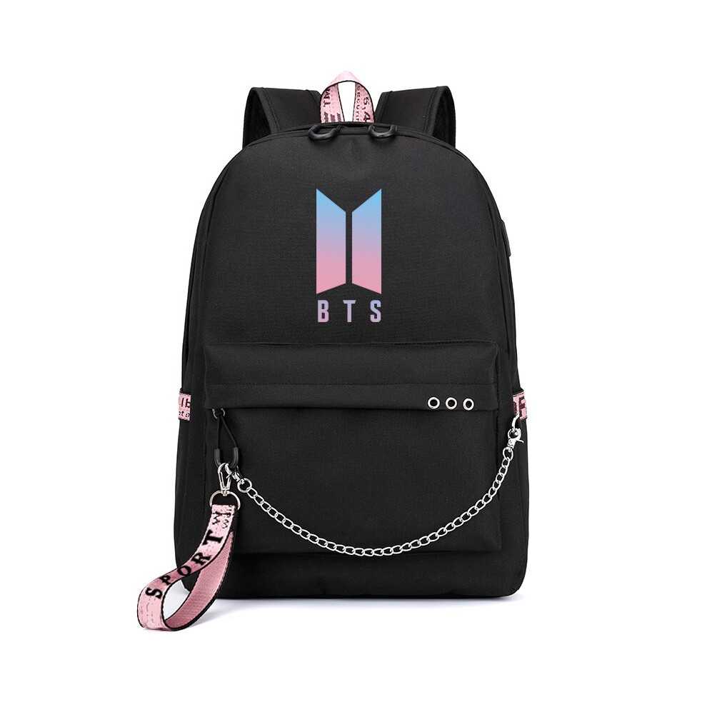 (-3) Bts Backpack Kpop Bangtan Boys School Bookbag Travel Shoulder Bag Port Usb With Black