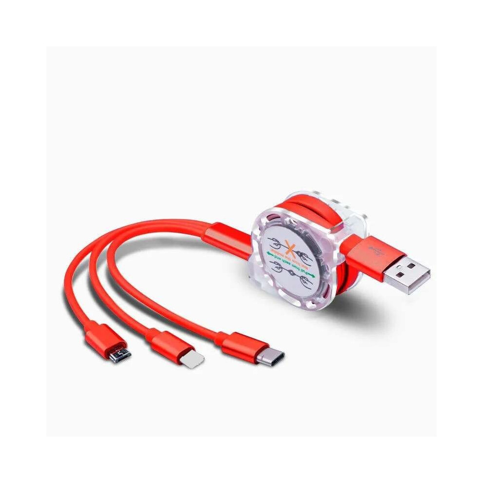 (Red) Typec Micro Lightning Usb Phone Fast Charging Cable Three One In Collapsible-image-OPC-PGWYJRY-NEW