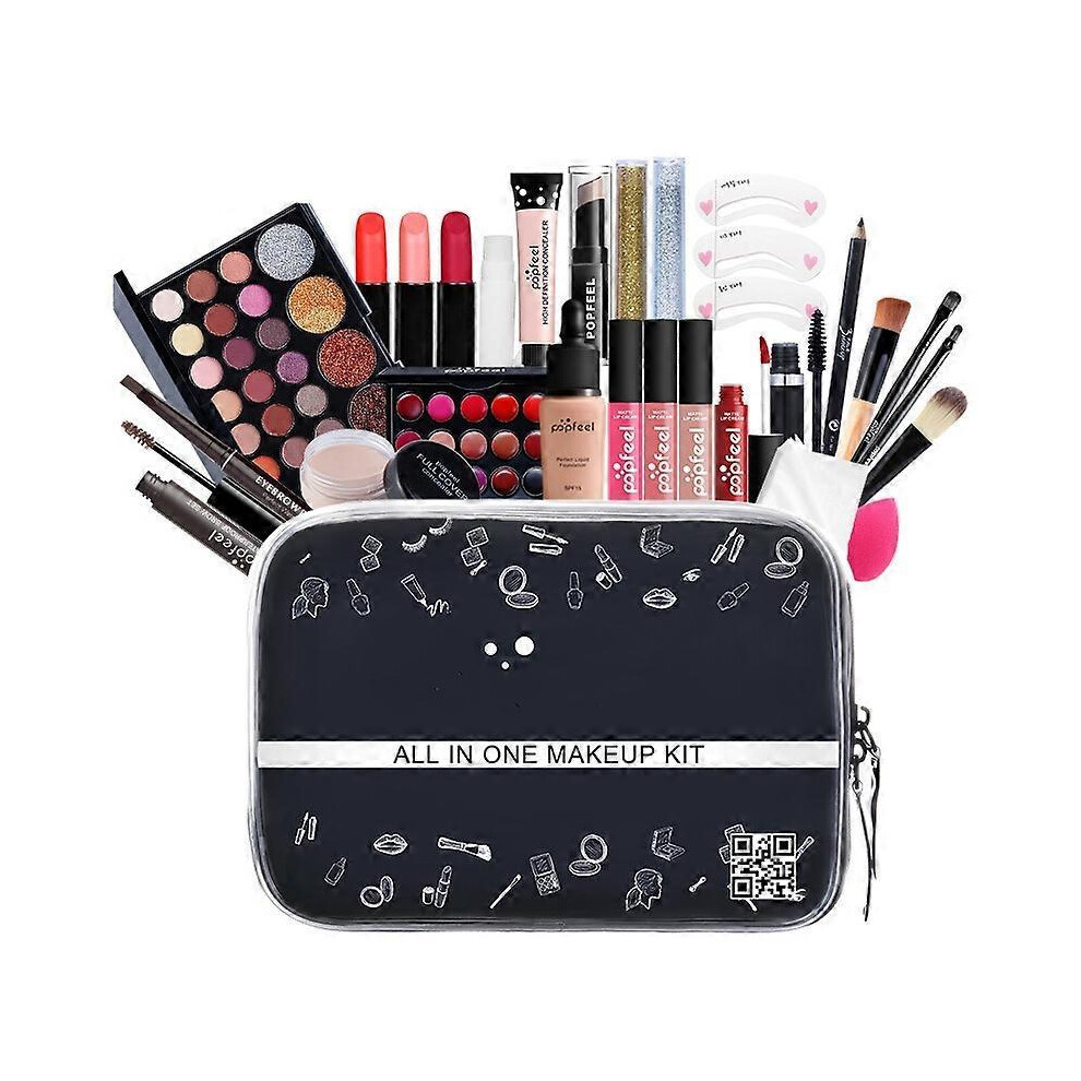 Full Starter Makeup Kit Eyeshadow LipGloss Lipstick Concealer ALL IN ONE Beauty Cosmetic Bag Makeup Case  Cosmetic Set