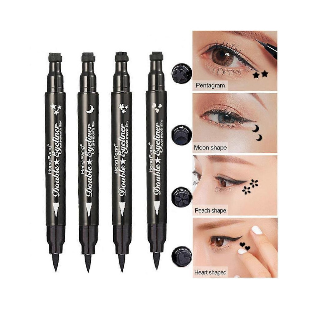 Black 4Pcs Eyeliner Pen Stamp Pencil Liquid Eye Liner Waterproof Pen Make Up 4X Printing Stamp