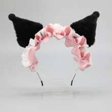 (Pink) Headband Plush Kuromi Lolita Lace Hair Accessories Embellished Headdress Girl