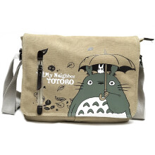 (Brown) Neighbor Totoro My Anime Crossbody Satchel Cartoon Canvas Shoulder School Bag