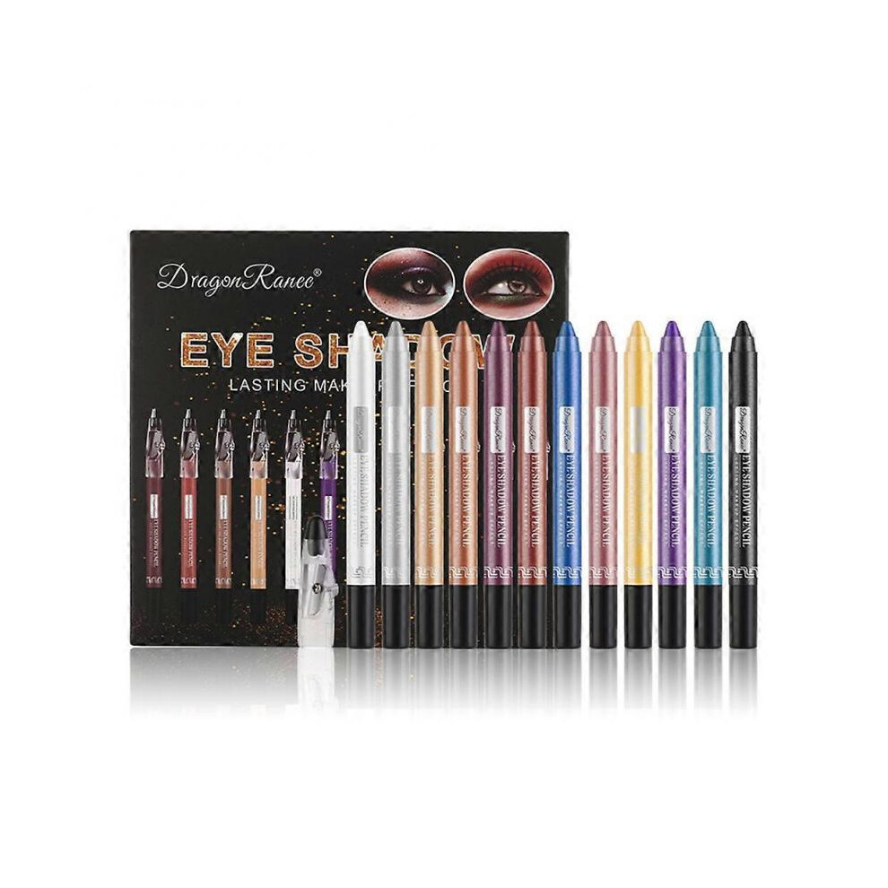 12PCS/SET Eyeshadow Pencil Lying Silkworm Pen Pearlescent Long Lasting Shimmer Glitter Eye Shodow with Sharpener