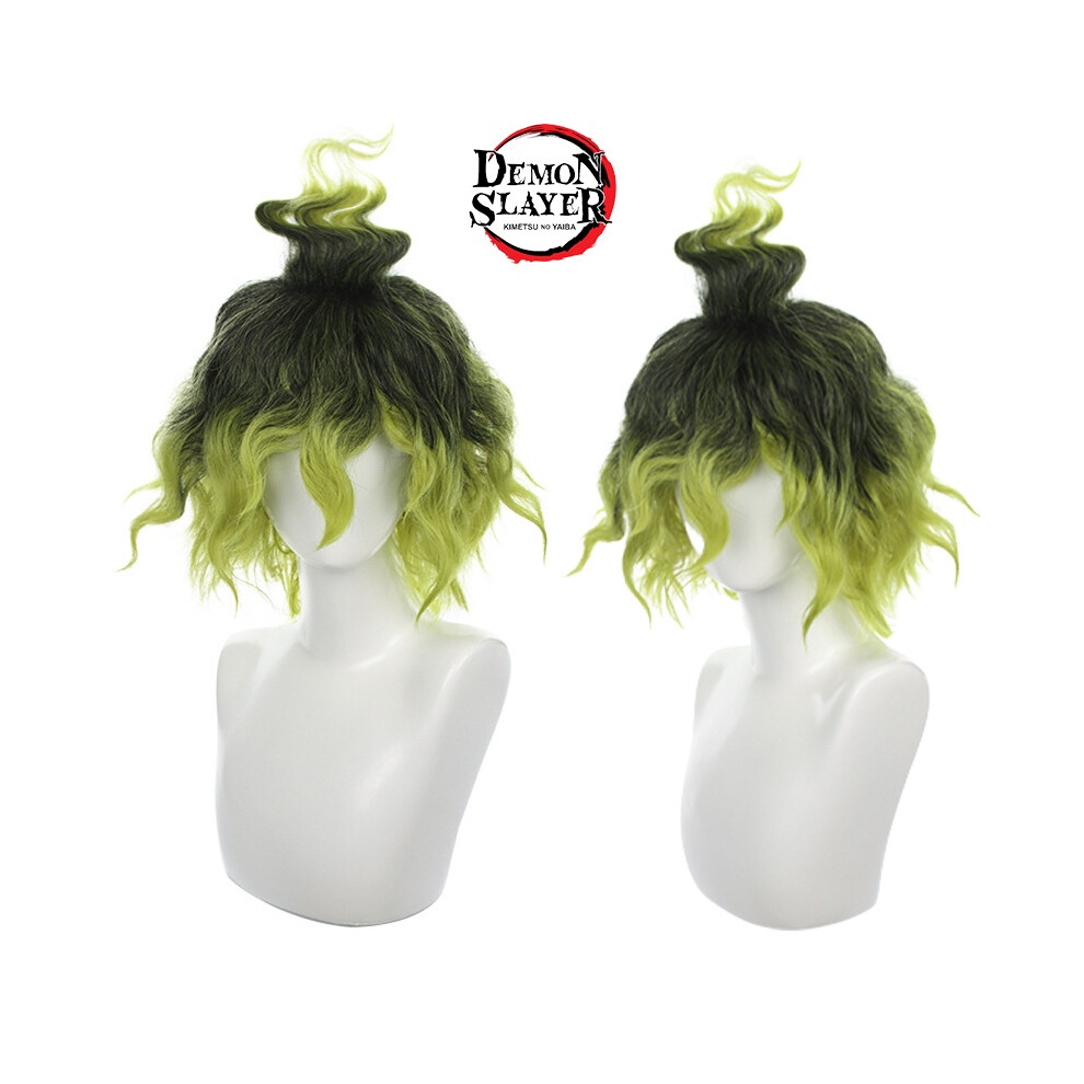 Gyutaro Demon Slayer Cosplay Wig Gradient Hair Props Carnival Hairpiece Green