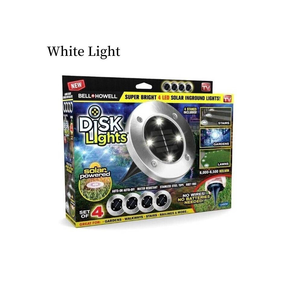 (White Light) Bell Howell Disk Lights Solar Powered Led Outdoor Lights As Seen On Tv Pack 4