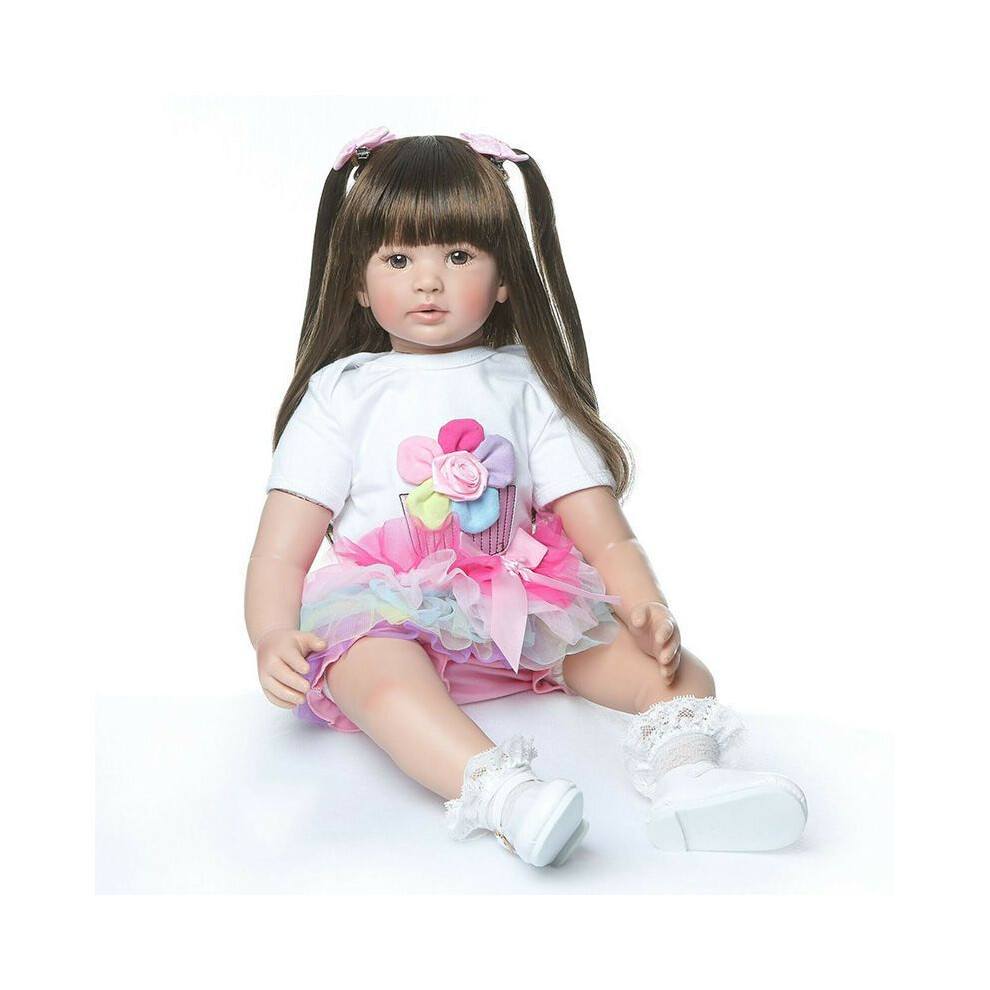 Dolls 24"reborn Baby Vinyl Silicone Real Long Hair Toddler Doll Girl Gifts Toys