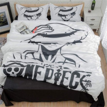 (White, EU-Double(3pcs):200×200cm) Anime Piece One Bedding Set Luffy 3d Kids Cartoon Duvet Cover Pillowcase King