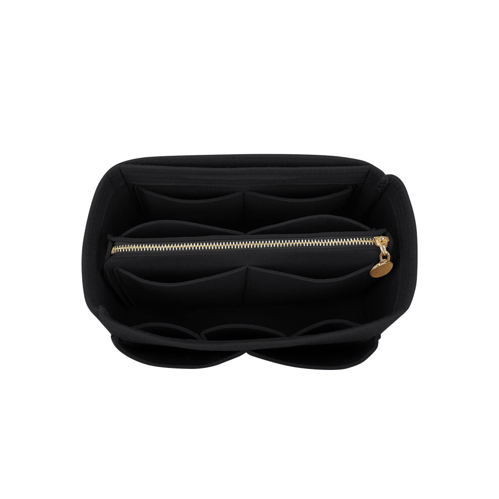 Lexsion Unisex Black Felt Purse Bag Organizer Insert With Zipper Bag Tote Shaper Fit Speedy Neverful Pm Mm 8021 Xl