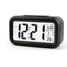 (Black) Digital Display Alarm Snooze Clock Night Light Thermometer Battery Operated Home