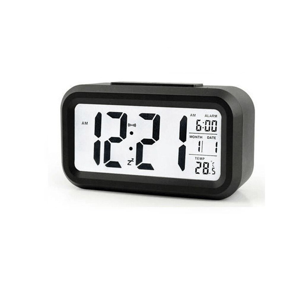 (Black) Digital Display Alarm Snooze Clock Night Light Thermometer Battery Operated Home