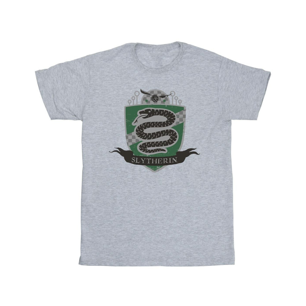 (12-13 Years, Sports Grey) Harry Potter Girls Slytherin Chest Badge Cotton T-Shirt