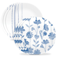 Corelle 6-Piece 8.5"""" Vitrelle Glass Lunch Plates  Lightweight  Scratch Resistant - Botanical Stripes