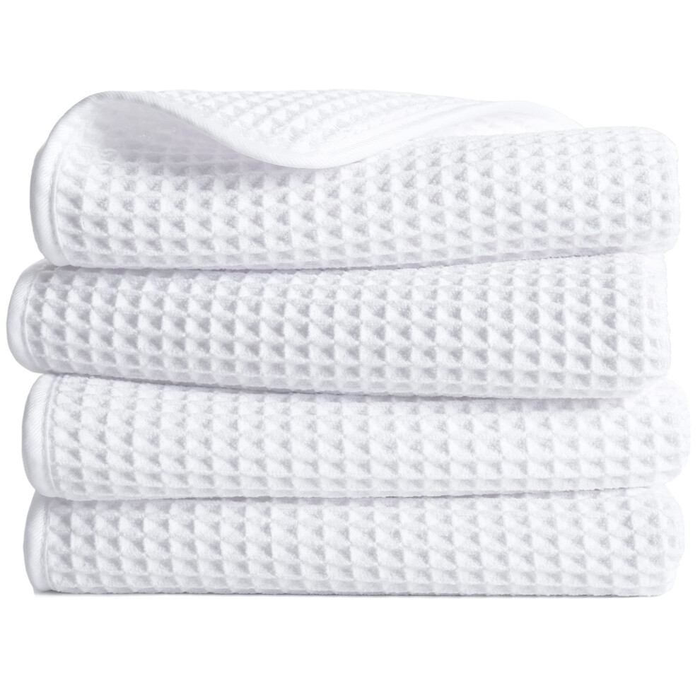 Polyte White Microfiber Lint Free Hand Towel 16 X 30 In 4 Pack ( Waffle Weave)