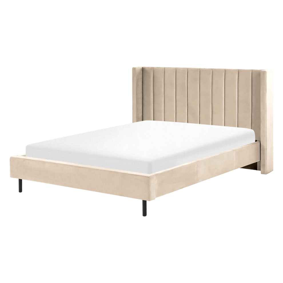 Bed Velvet VILLETTE 160 x 200 cm (EU King Size) Beige