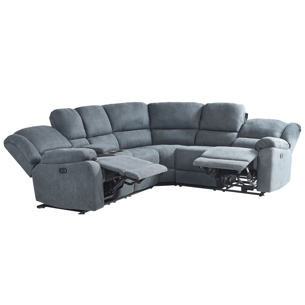 Electric Recliner Corner Sofa 5 Seater ROKKE Fabric Grey with USB Port Left Hand