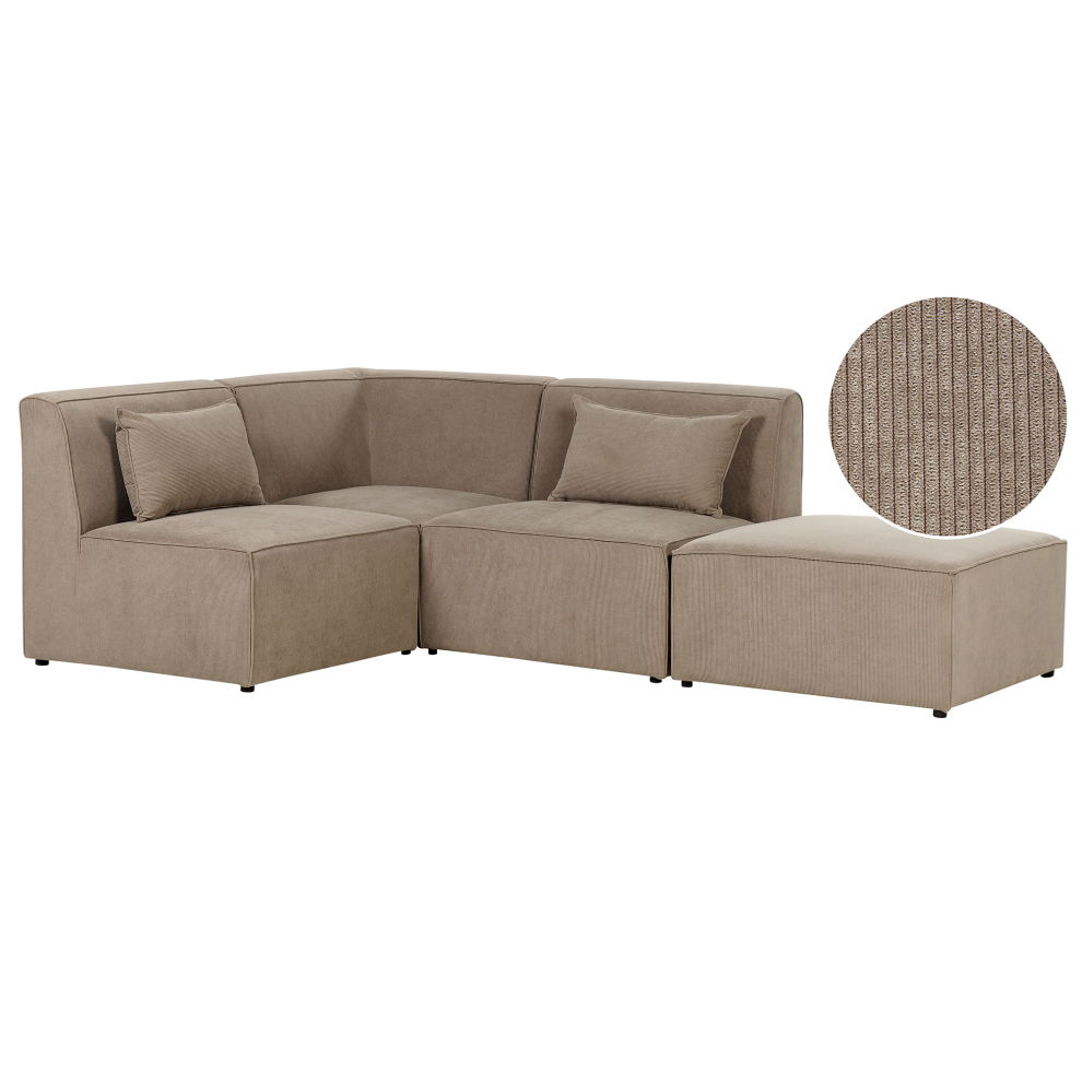 Modular Corner Sofa 3 Seater LEMVIG Corduroy Taupe with Ottoman Right Hand