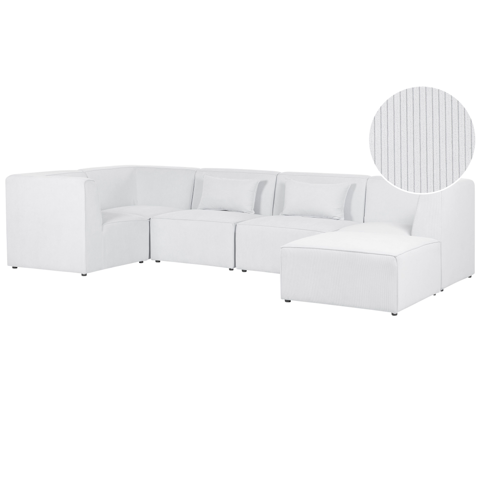 Modular Corner Sofa 5 Seater LEMVIG Corduroy Off-White with Ottoman Right Hand