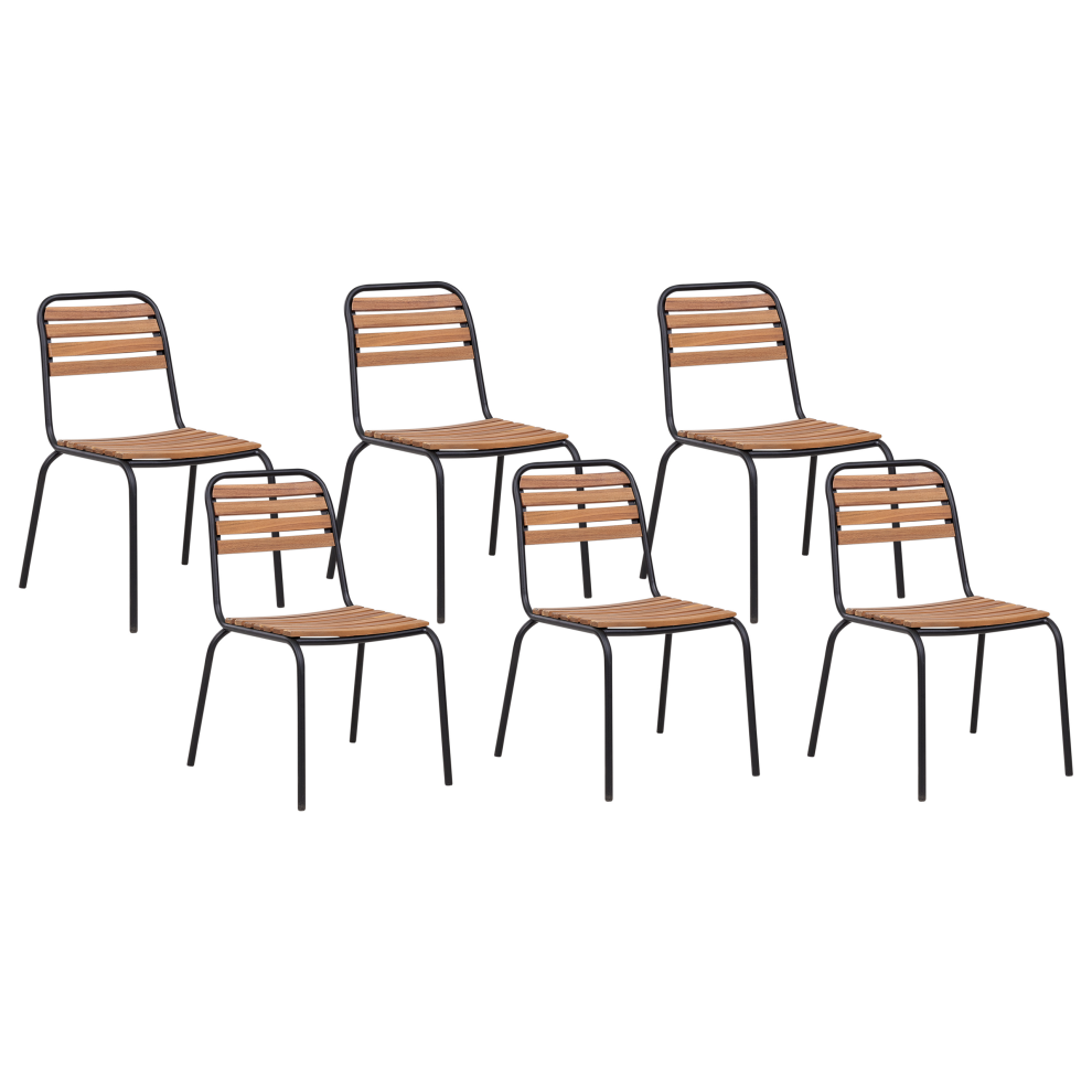 Set of 6 Garden Chairs VALLESE Acacia Wood Brown