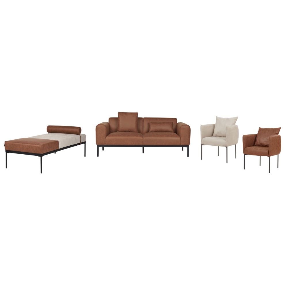 Living Room Set 5 Seater MALMOS Faux Linen Faux Leather Brown