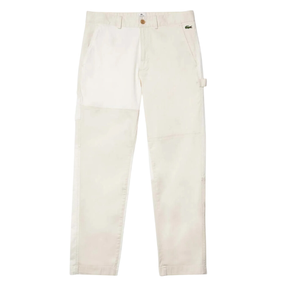 (32R, White) Lacoste Mens Live Heritage Organic Cotton Patchwork Trousers