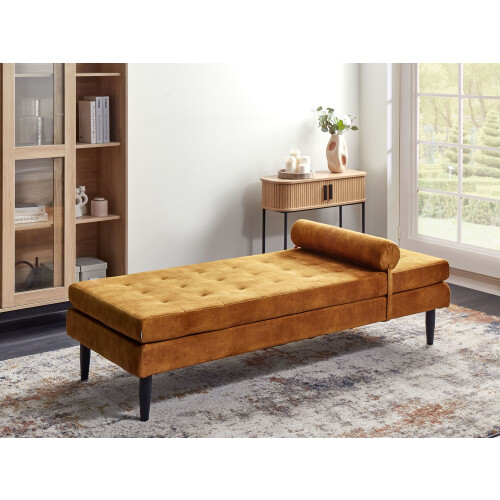 Beliani Velvet Chaise Longue Yellow USSEL 1