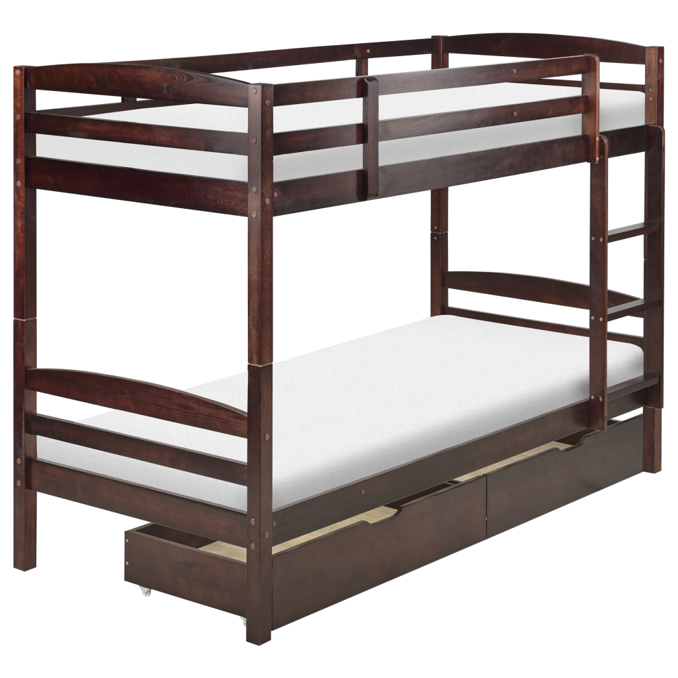 Bunk Bed with Drawers Pine Wood REGAT 90 x 200 cm (EU Single) Dark Brown