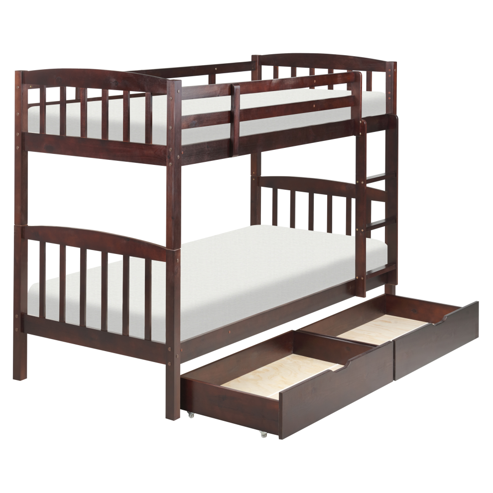 Bunk Bed with Drawers Pine Wood REVIN 90 x 200 cm (EU Single) Dark Brown