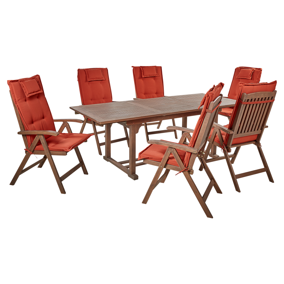 Garden Dining Set 6 Seater AMANTEA with Cushions Acacia Wood Red